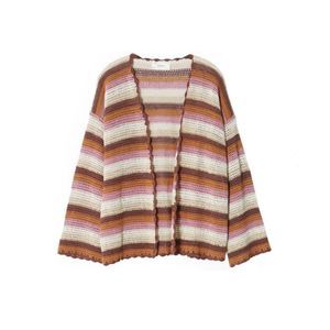 Xirena Stripe Cotton Knit Cardigan Sunset Crush Size S